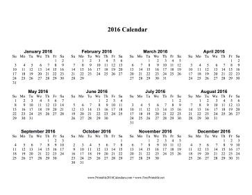 moreel Geweldig Toestemming Printable 2016 Calendar one page with Large Print